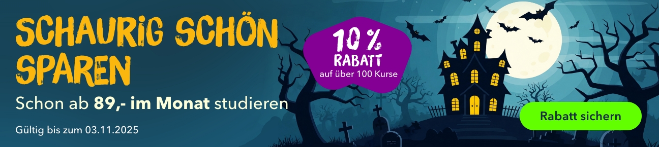 Schaurig schön sparen auf über 100 Kurse, bis zu 10% Rabatt. Jetzt sichern!