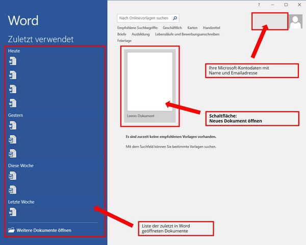 MSWord Grundlagen: Neues Dokument öffnen