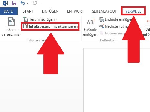 Inhaltsverzeichnis aktualisieren in Word